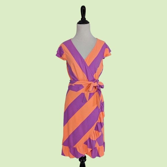 Lilly Pulitzer Adriel‎ Flutter Sleeve Ruffle Trim Striped Knit Wrap Dress Size M - Picture 1 of 5